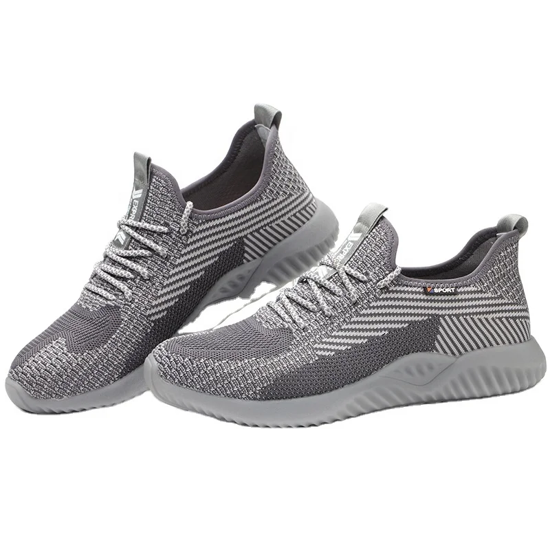 

Summer Unisex Breathable Flying Woven Lightweight Non-slip Industrial Work Steel Toe Safety Shoes for men, Black,gray, blue, brown