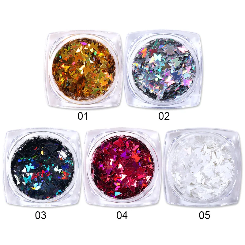

Nail Art Glitter Sequins Holographic Silver Flakes 3D Butterfly Mermaid Mirror Paillette Manicure Decor Tips