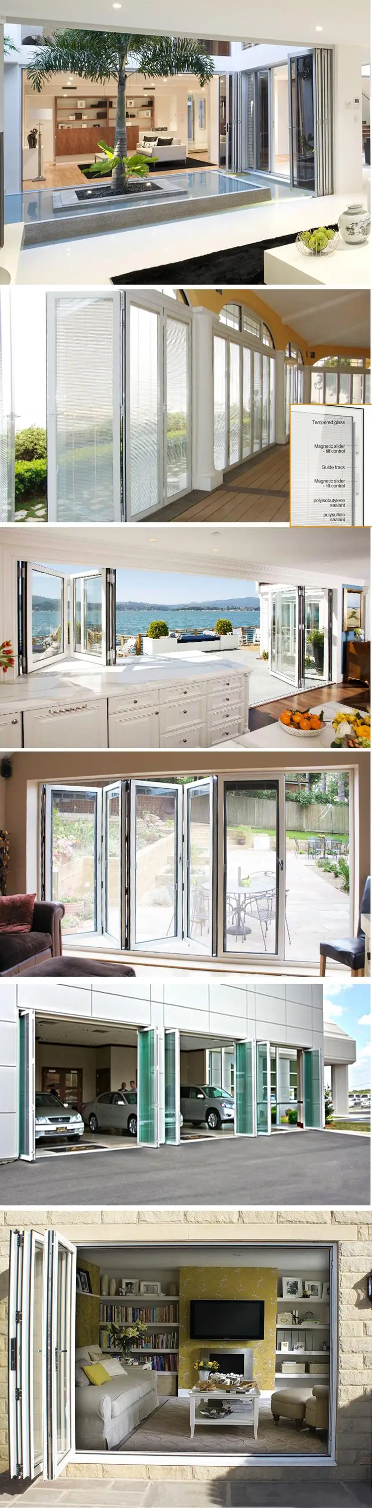 Aluminum Exterior Bifolding doors With Tempered Glass Foldable Door / bifold windows for Home