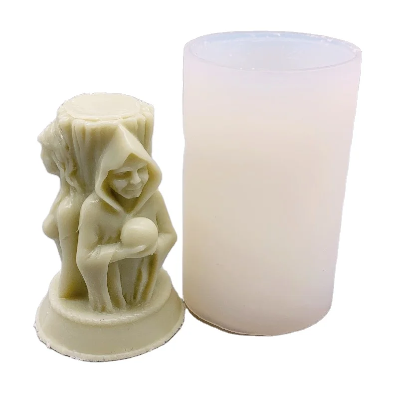 

1593 OEM Cheap New Design Three Goddess Scented Candle Silicone Mould 3D Gypsum Candle Mould, White transparent