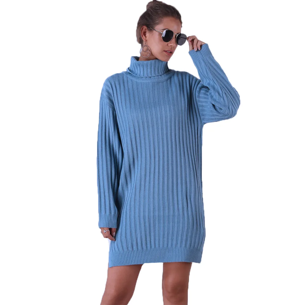 

2021 autumn and winter hot selling new fashion long sleeved Turtleneck long sweater casual loose solid color sweater dress