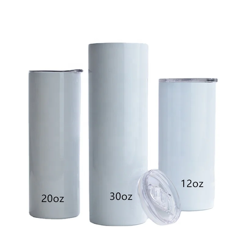 

Factory direct sales 18/8 stainless steel 20 oz straight sublimation blanks skinny coffee tumblers with seal slide lid in stock, White