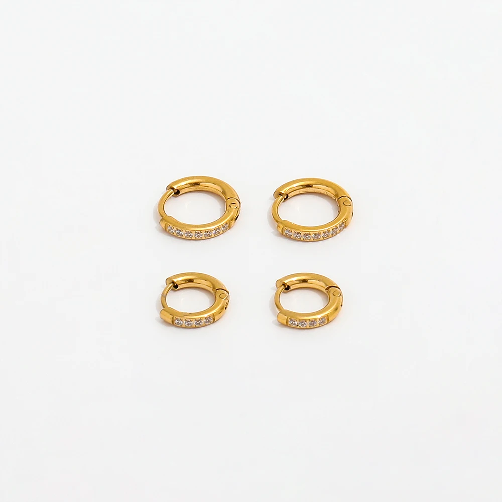 Stone Never Fall 18K PVD  Gold Plated Zircon CNC Pave Dainty Huggie Earrings for Women Stainless Steel Earrings Wholesale