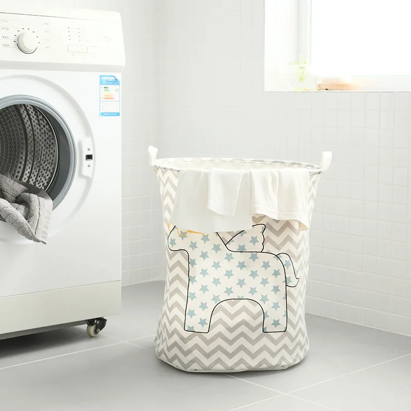 

New Large 40 * 50 cm Cartoon Folding Stripe Cotton Barrel Dirty Clothes Laundry Basket Toy Storage Bucket