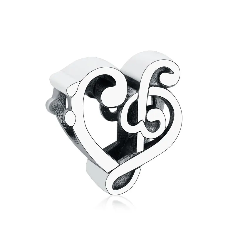 

Factory Price Fashion 925 Sterling Silver Heart Treble Clef Beads Musical Note Charms For Bracelet Necklace Jewelry Making