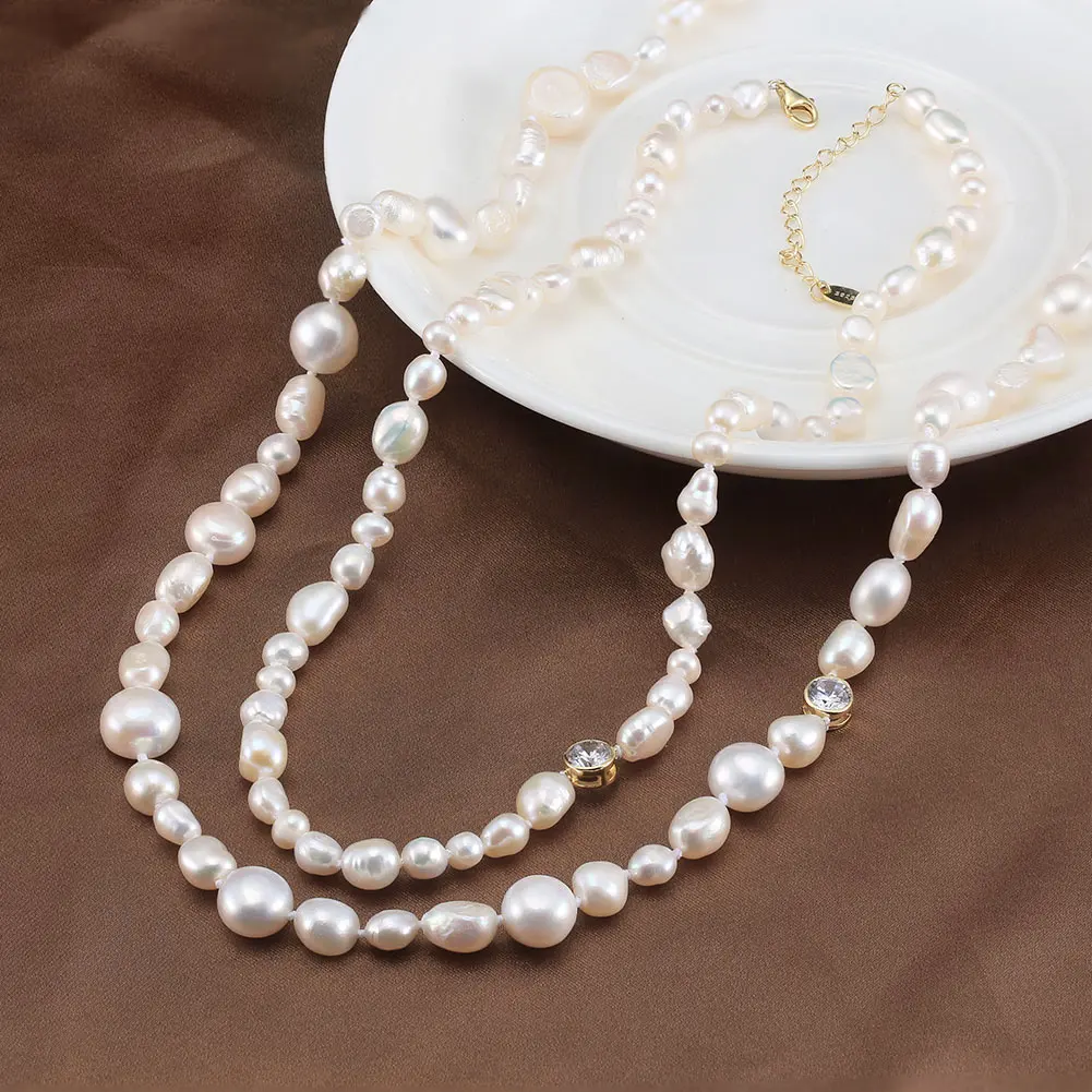 RINNTIN 14K Gold Plated 925 Sterling Silver Fresh Water Baroque Pearl Jewelry Women Dainty Natural Freshwater Pearl Necklace