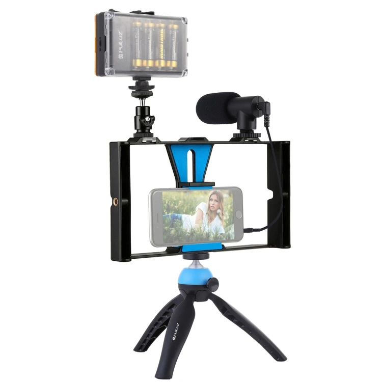 

PULUZ 4 in 1 Vlogging Live Broadcast Phone LED Light Microphone Tripod Rig Kit