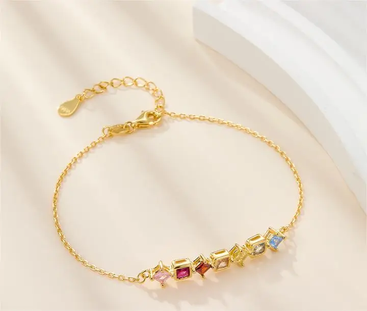 

Wholesale 925 sterling silver custom fashion colorful crystal 18k gold plated elegant adjustable bracelet jewelry for women girl