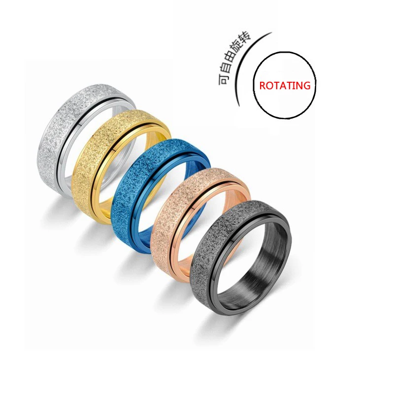 

Rotating Frosting Spinner Ring Spinning Fidget Anti Anxiety Stainless Steel Ring For Mens Women