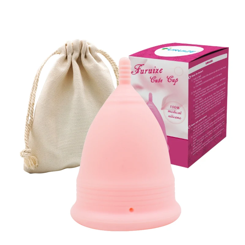 

Furuize 100% medical grade silicone menstrual cup popular colors copa menstrual, Pink,blue,white,purple and so on