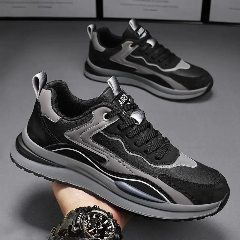 

Summer breathable leather shoes Men's sneakers all match platform casual shoes