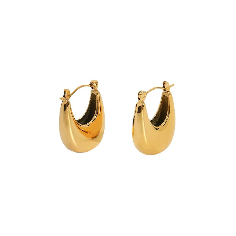 

18K Gold-Plated Stainless Steel Earrings Geometric U-Shaped Oval Huggies Hoop Earrings Temperament Women Jewelry Gifts, Gold color