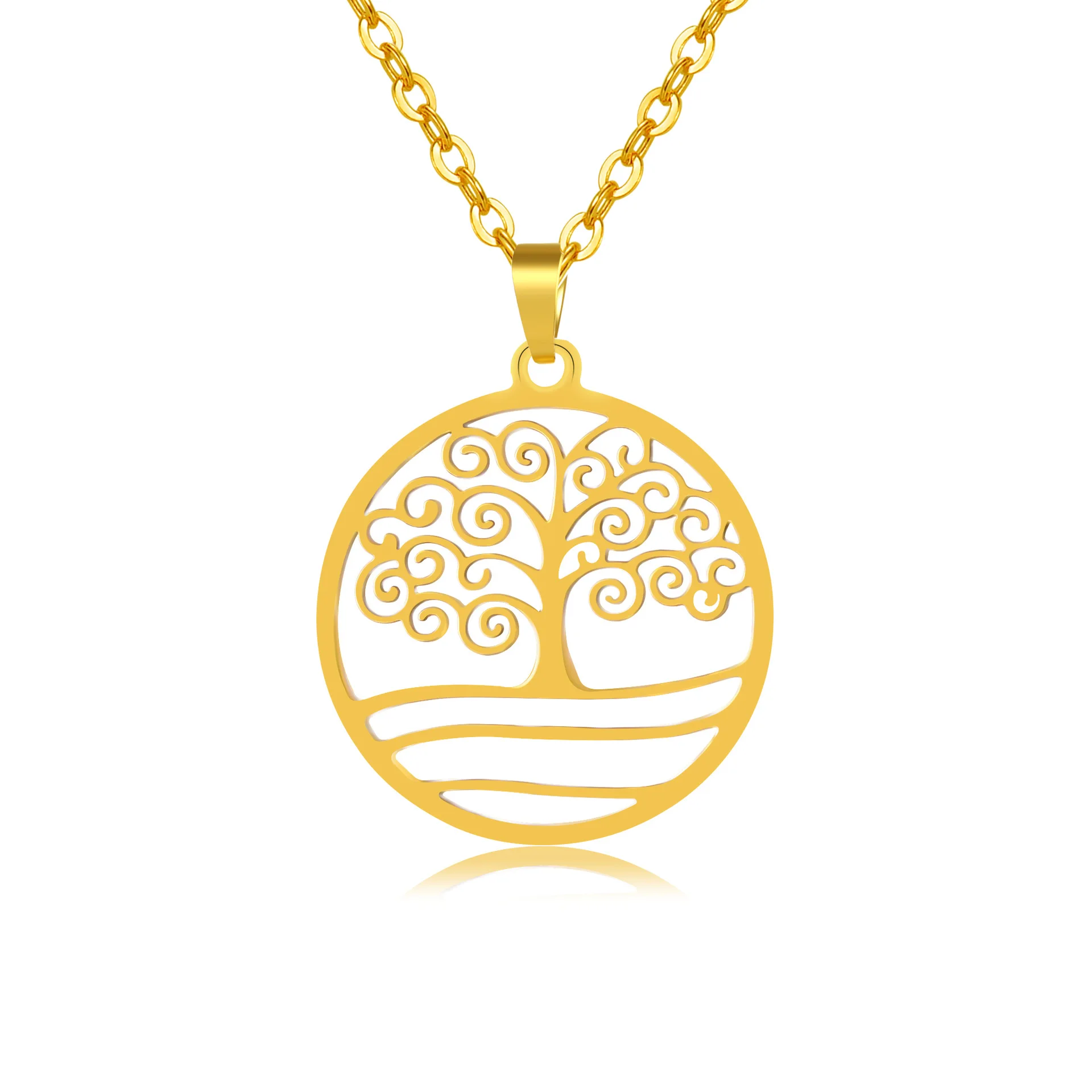 

Fashion Men Stainless Steel Hollow Tree Of Life Pendant Necklace Creative Retro Jewelry Round Hollow Life Tree Necklace