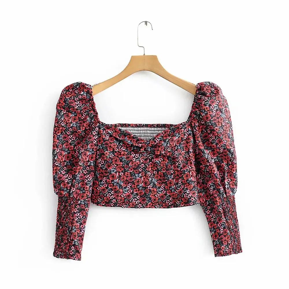 Breathable print short puff sleeve quick dry fashion ladies t-shirt
