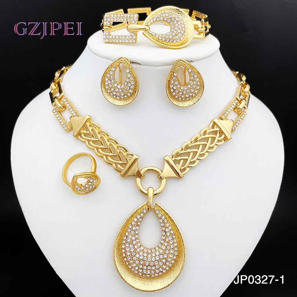 

Luxury Leaf Shape Charm Jewelry Sets Dubai Wedding Bridal Jewelry Set For Women Romantic Gift