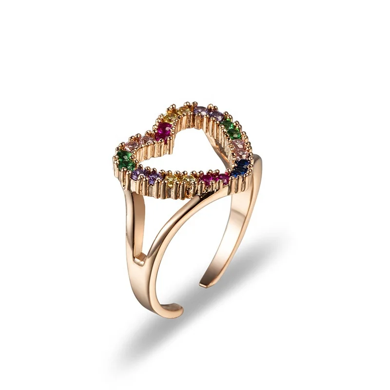 

Vanletine's Day New Heart Rings Europe And America Style Rose Gold Plated Gemstone Rainbow Zircon Rings