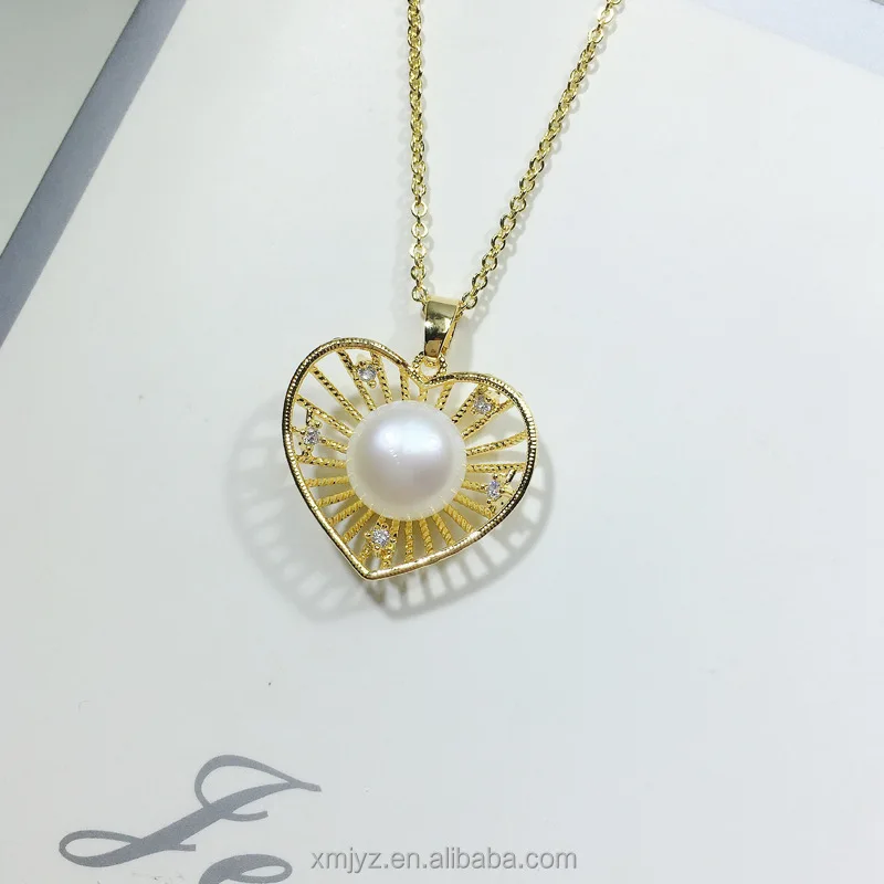 

Certified Foreign Trade Supply Pearl Ornament Live Supply Hollow Heart Freshwater Pearl Pendant Necklace Real Gold