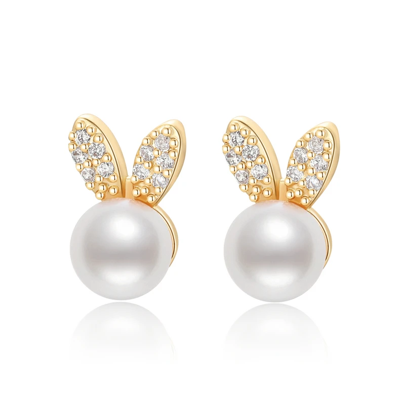 

14K Gold Filled Stud Earrings 6-6.5mm Natural Freshwater Pearl Cute Rabbit Stud Earrings Women Party Earrings Jewelry Gifts