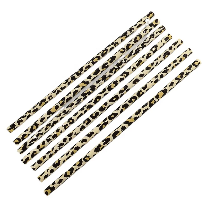 

wholesale cow leopard tiger paw printed plastic hard reusable drinking straws animal individually wrapped pla straws with print, Picture shows