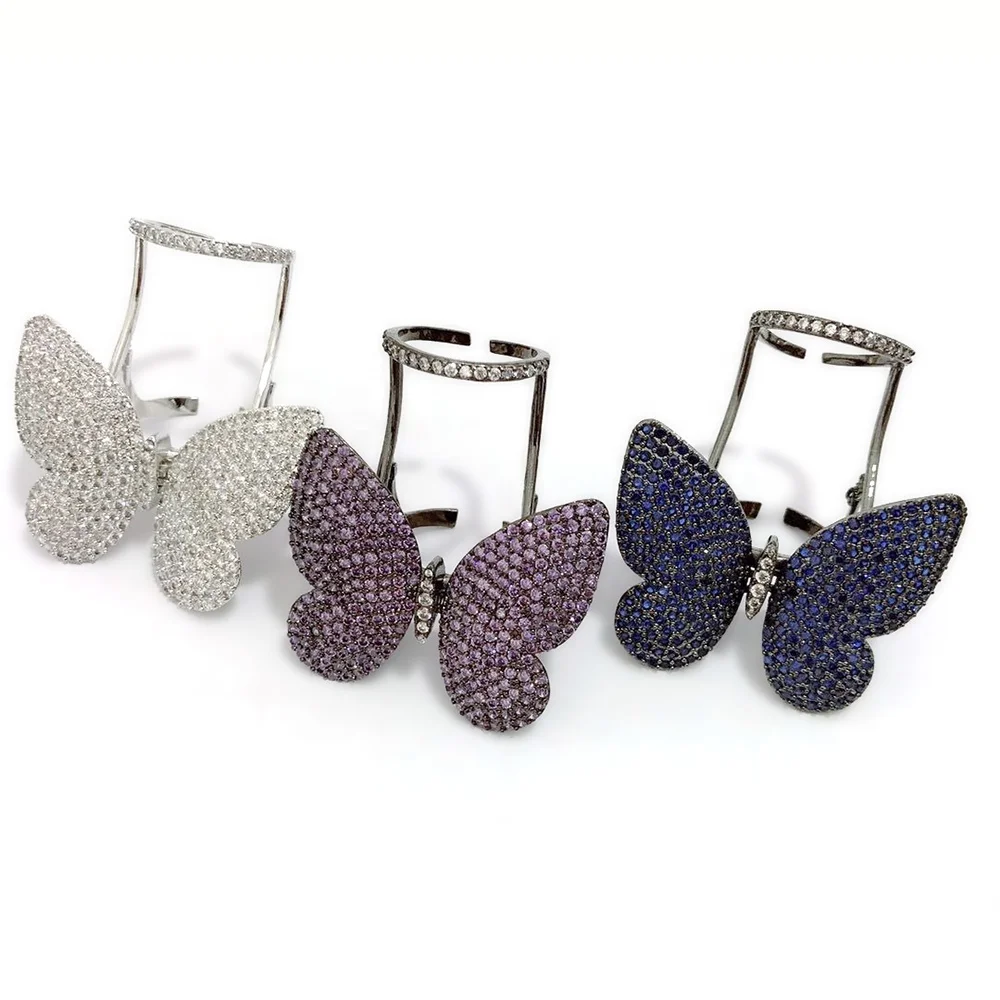 

Luxurious Butterfly Pure Platinum Rings With Blue Zircon
