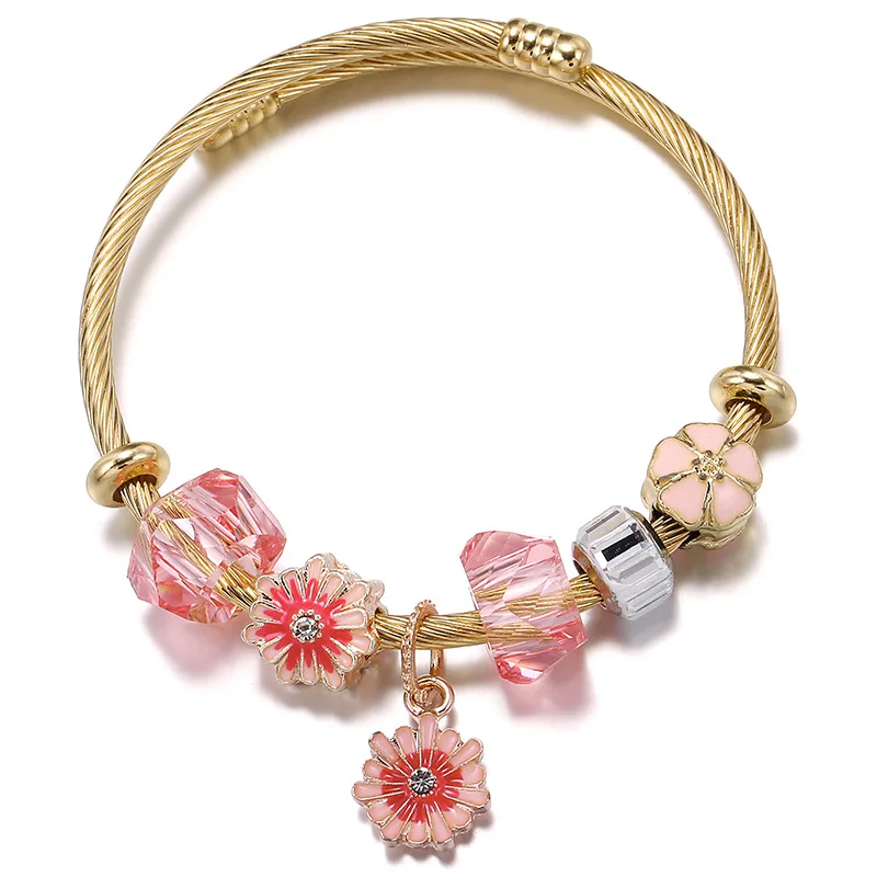 

Stainless steel bracelet series Star Mosaic sunflower gold open bracelet beaded bracelet