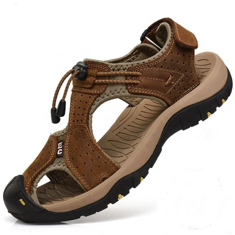 

Summer Genuine Leather Men's Big Size Walking Trekking Beach Shoes Leather Sandals