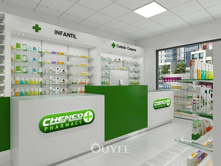Customized New Medical Store Pharmacy Counter Display Furniture Design