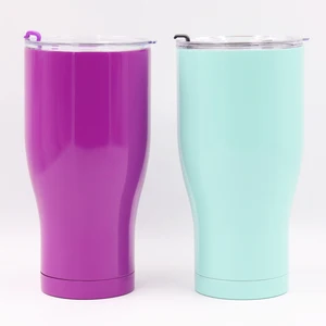 Image of Double Wall Vacuum Insulated curved 30oz Stainless Steel Travel Tumbler Cup with lid