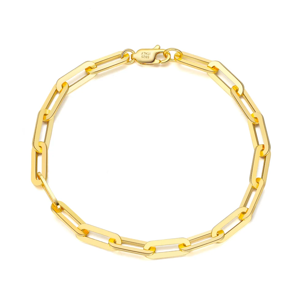 RINNTIN SB109 Fashion 14K Gold Plated 925 Sterling Silver Paperclip Link Chain Bracelet for Women