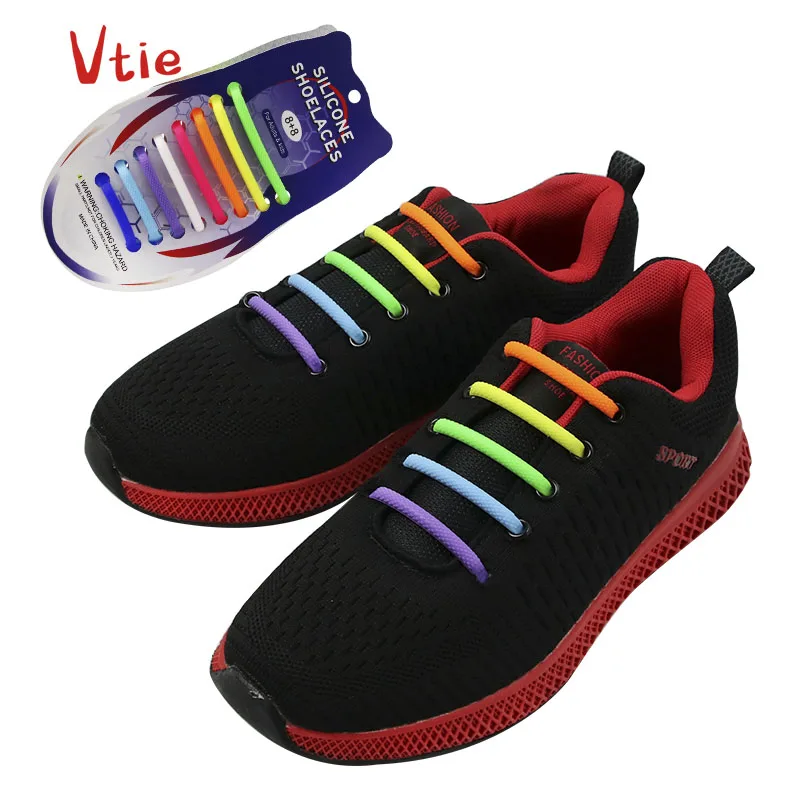 

New design round silicone shoelace oem elastic shoelace custom fat shoelaces for men and women, 12 colors