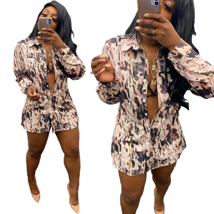 

2021 new product design casual fashion leopard print loose casual shirt dress