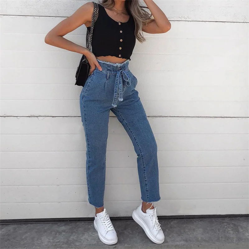 

Women Casual Trousers Waist Trimmings Pants Slim Pants with Bow Tie Belt