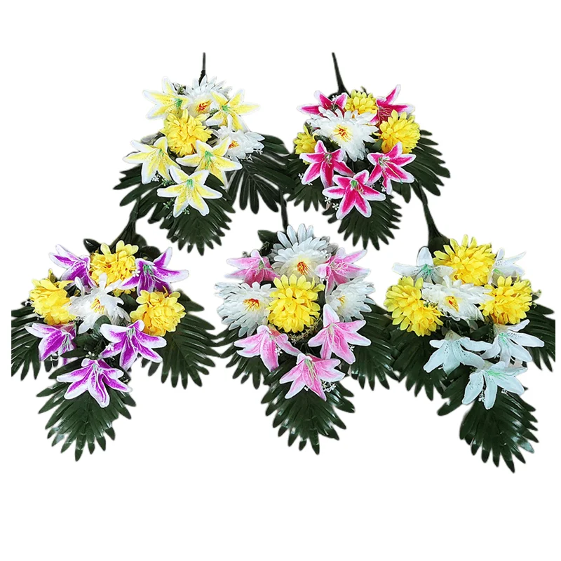 

Hot sale 63cm mixed funeral flowers bushes artificial flower for grave arrangement