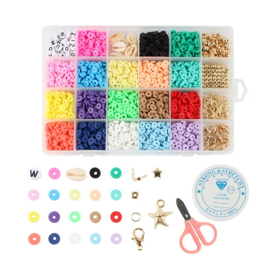 

Hot Sale Bohemian DIY Jewelry Set 24 Grids Polymer Clay Spacer Beads with Jewelry Findings Tools