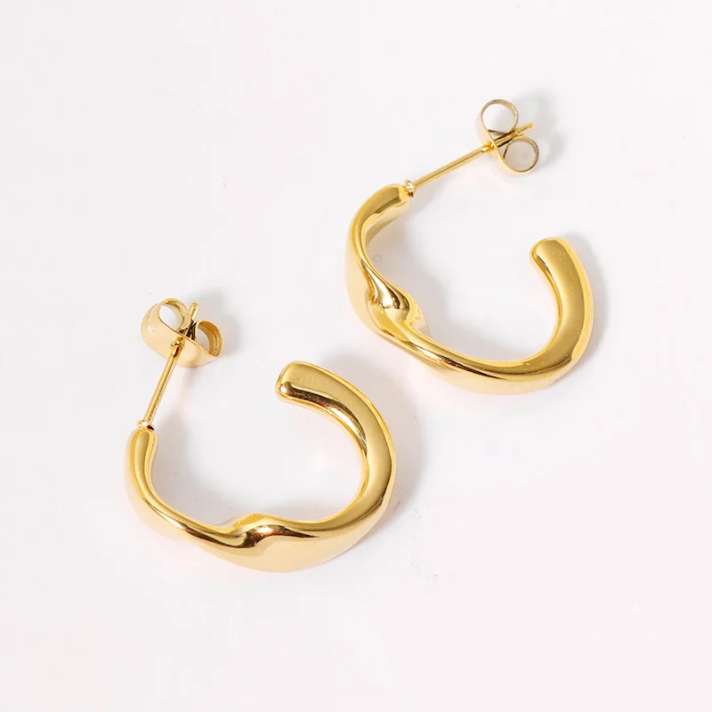 

Real 18k Gold Plated Stainless Steel Geometric C Earrings Titanium Steel Twisted Circle Hoop Earrings For Women