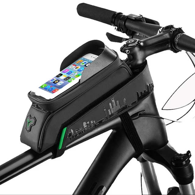 

ROCKBROS 029BK Waterproof 5.8 and 6.0 inches Cycling Bicycle Frame Pannier Bike Front Tube Touch Screen Bag for Cell Phone, Black