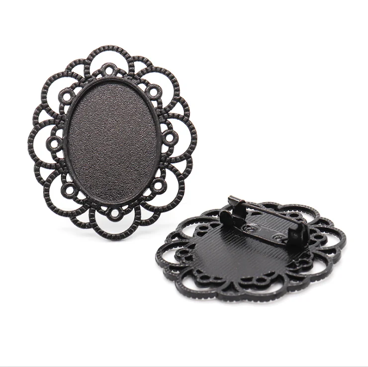 

DIY Setting Tray Oval Lace Border Flowers Women Brooches Pin Vintage Fashion Brooch For Ladies