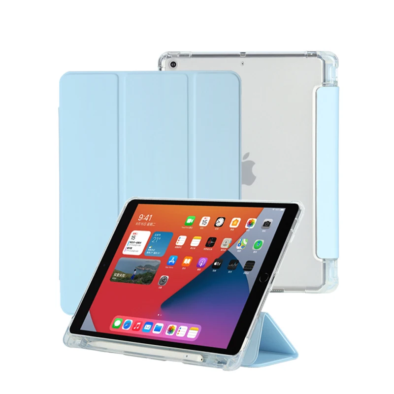 

PU leather transparent clear TPU back cover case for iPad 10.2'' 2019 2020