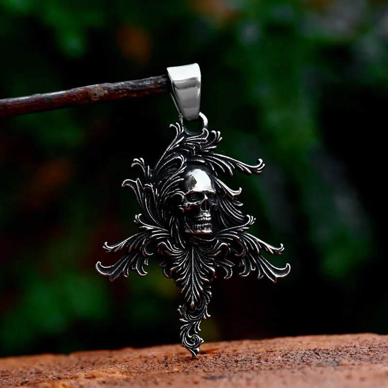 

SS8-1062P New Design 316L Stainless Steel Skull Flame Pendant For Men Unique Design Vintage Jewelry Punk Biker Gothic Jewelry
