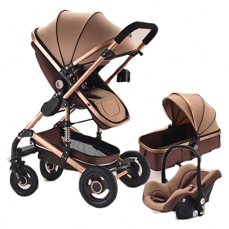 

Foldable Luxury High Landscape Carriage Travel Baby Stroller 3 In 1, Pram with Car Seat, Customized