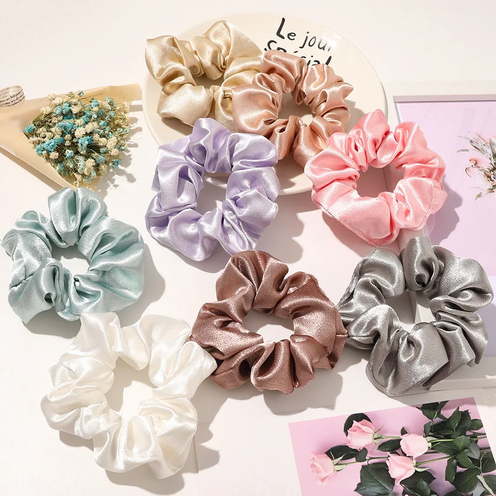 

Assorted Colors Silk Satin Elastic Hair Bands Scrunchies Soft Silk Elastic Hair Band For Women Hair Accessories