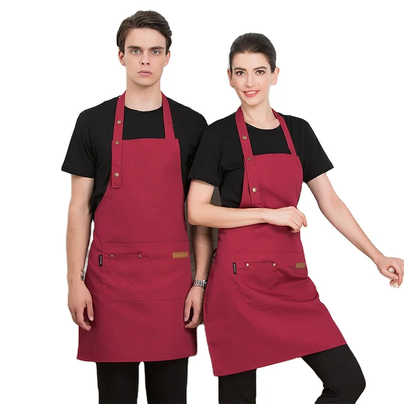 

Hot sell adjustable unisex custom logo blank design kitchen restaurant cafe waiter apron canvas chef cooking aprons