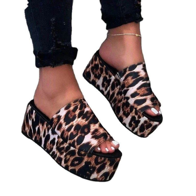 

Amazon USA Africa hotsale slip on think sole fashion leopard platform slipper lady girl slide home holiday beach woman slipper, Optional