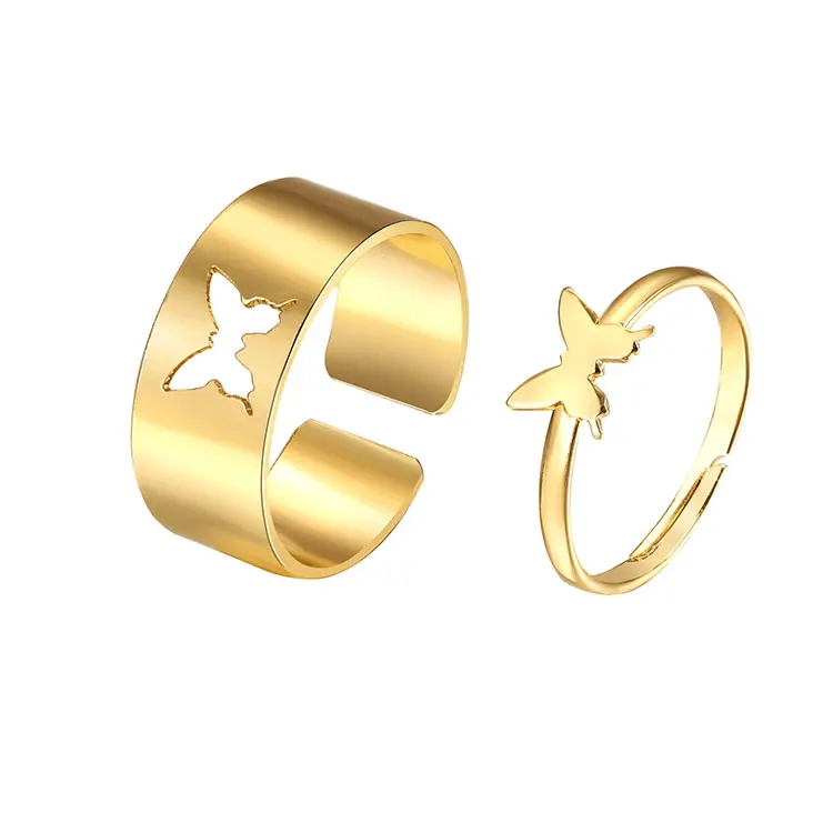 

2Pcs Pinky Promise rings set adjustable opening butterfly Couple rings, Gold,silver