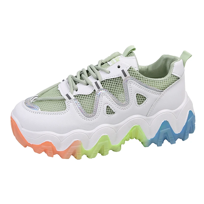 

Trendy Design Classic Women's Rainbow Outsole Sneakers Harajuku Style Chunky Shoes Fashion Female Shoes, Green/gray