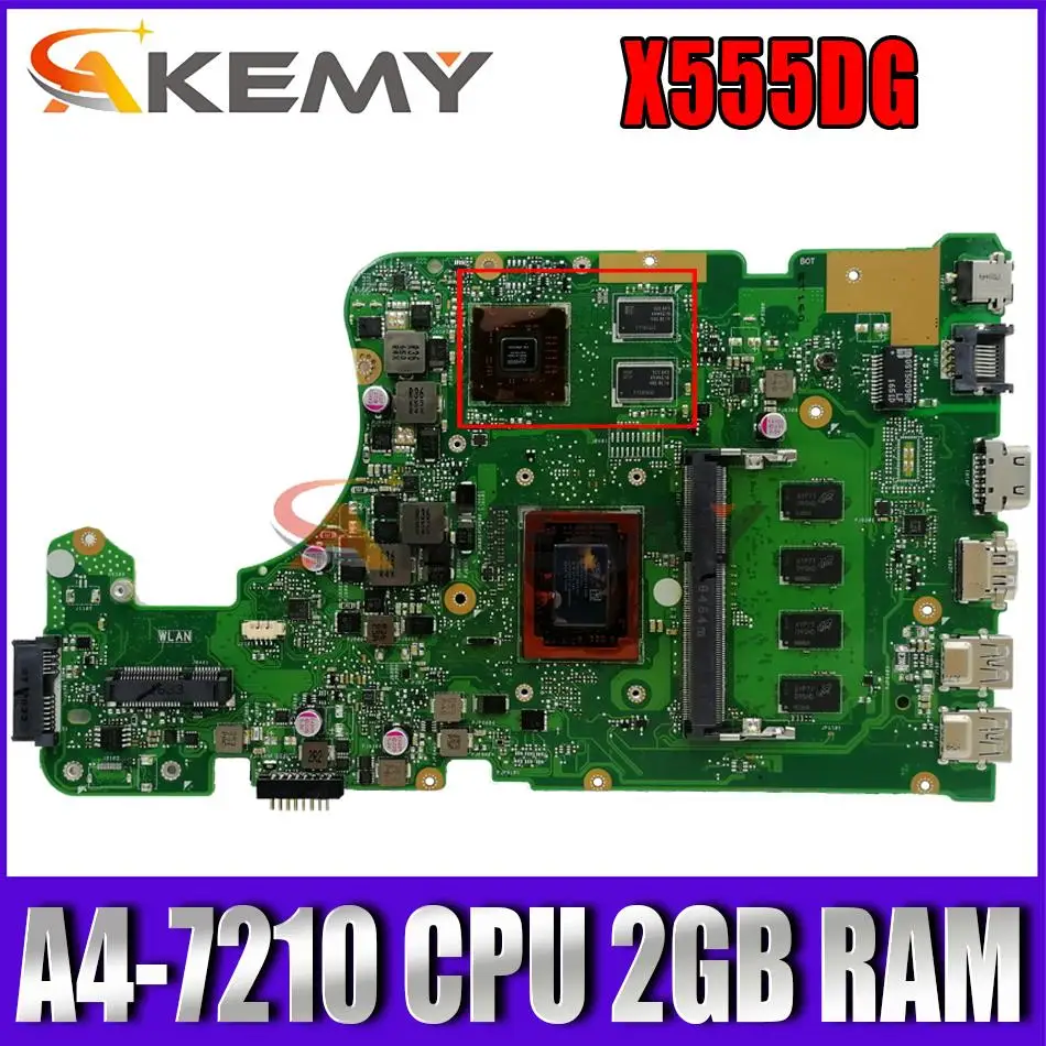 

Akemy For ASUS X555DG X555YI X555Y x555d original motherboard X555YI notebook mainboard with A4-7210 CPU 2GB RAM test full 100%