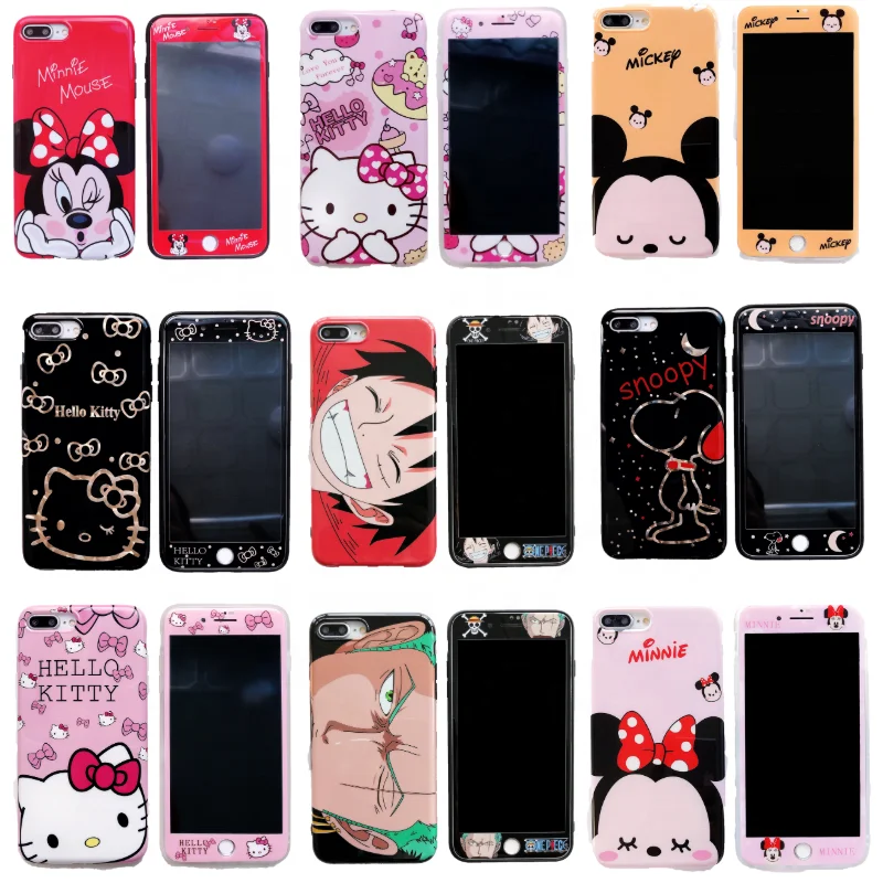 
Cute cartoon monster design Mickey Kitty luffy tpu soft phone case and protective glass for iphone 