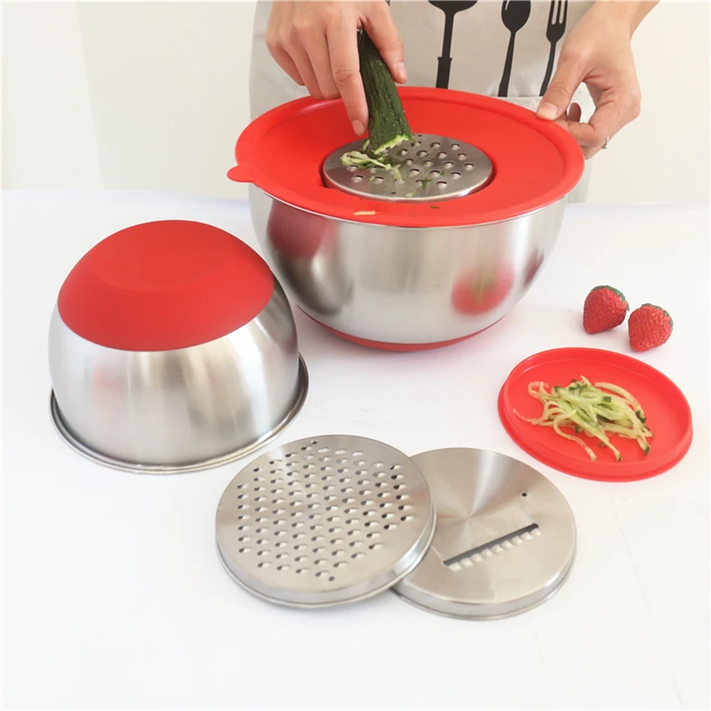 

Hot selling new type Stainless Steel Mixing salad Bowl set with grater