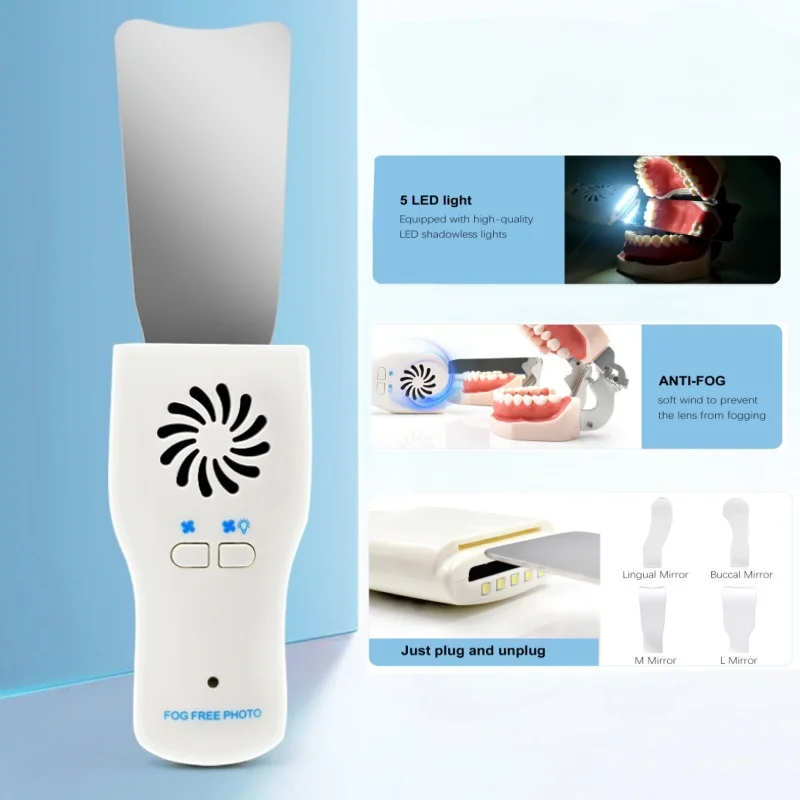 Dental Anti-Fog Mirrors Set Fog Free Intraoral Photography Stainless Steel Mirror with LED Light Orthodontic Reflectors