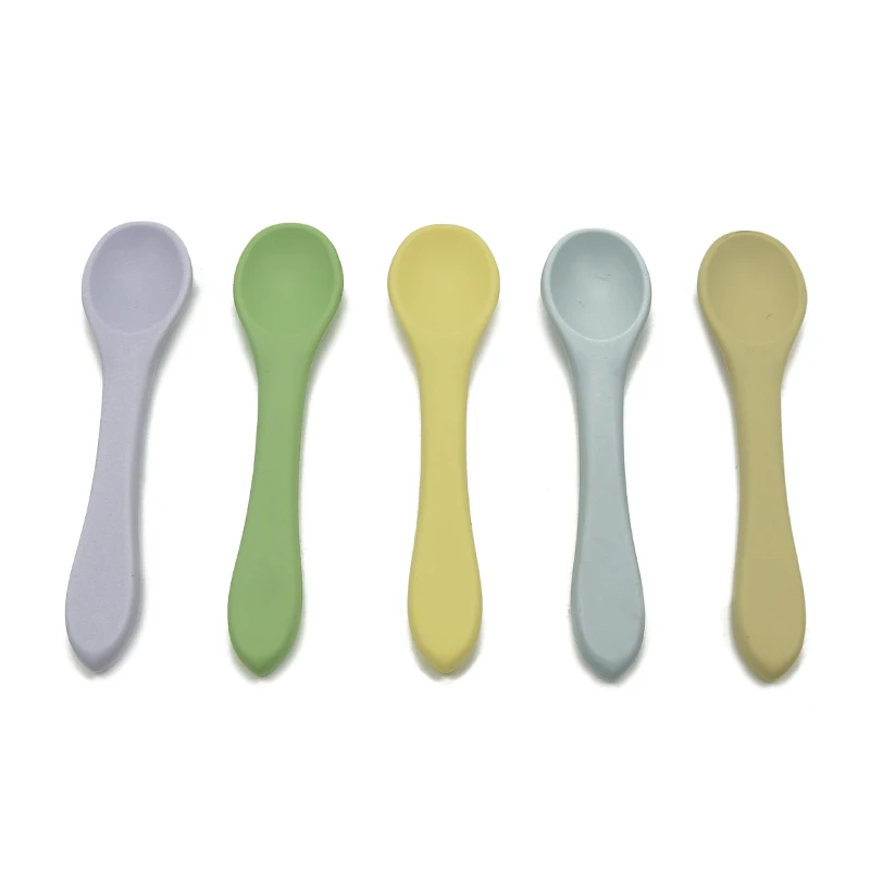 

Non Toxic BPA Free Safety Self Feeding Training Utensils Soft Silicone Baby Spoon